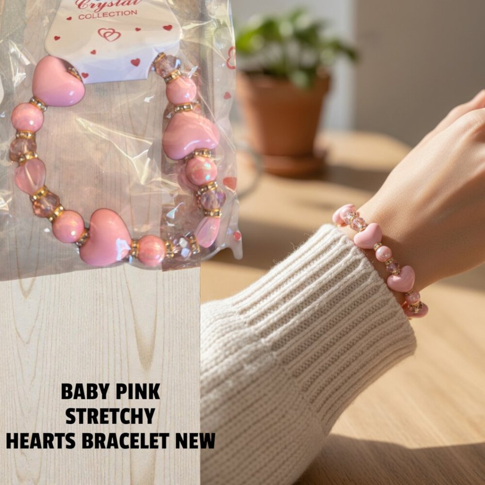 #2 BABY PINK VALENTINES HEARTS STRETCHY BRACELET‎ NEW IN PACKAGE